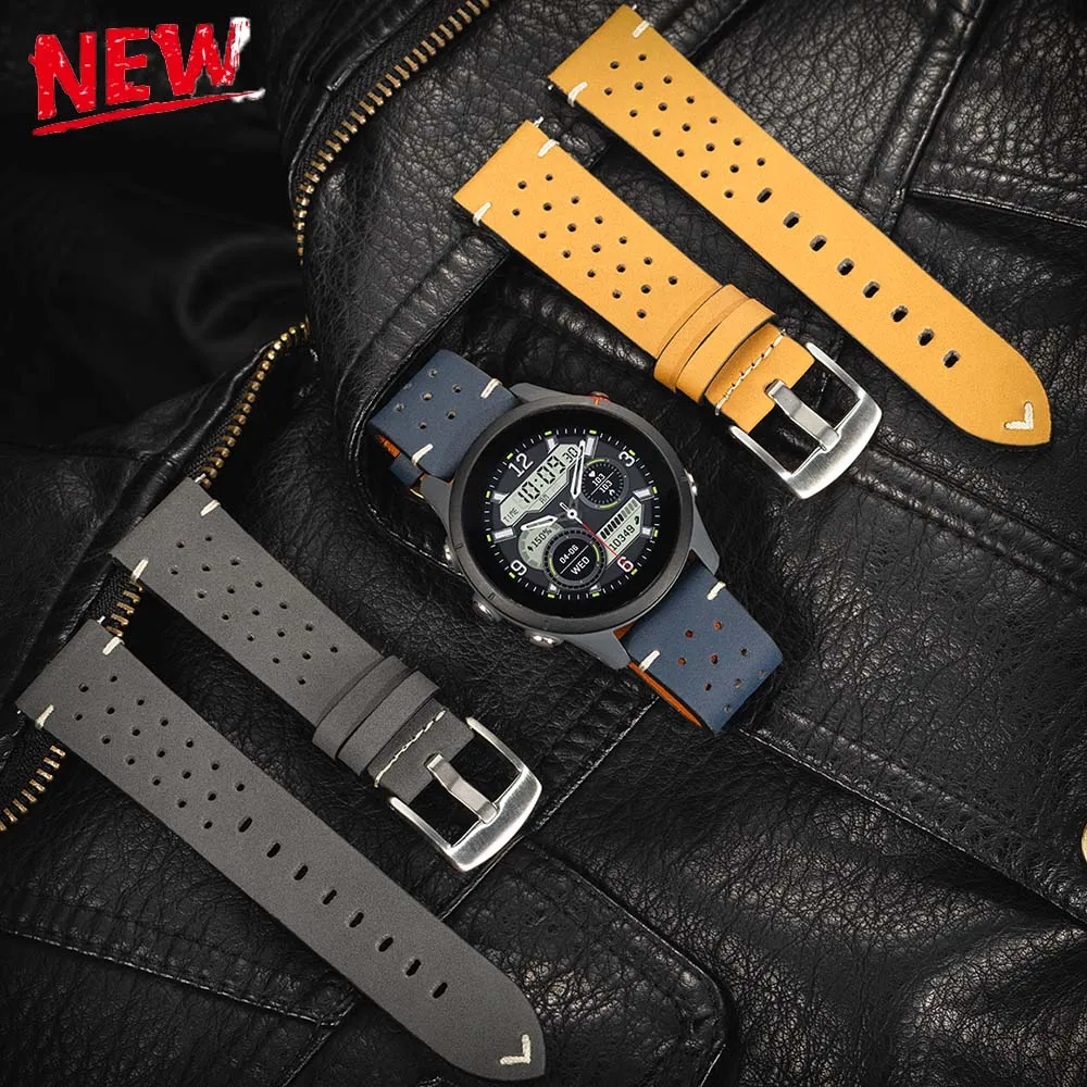 NEW 20/22mm Breathable Leather Strap for Samsung Galaxy Watch 7/6/5/4 40/44mm Gear Band Vintage Bracelet for Redmi Watch5 Correa
