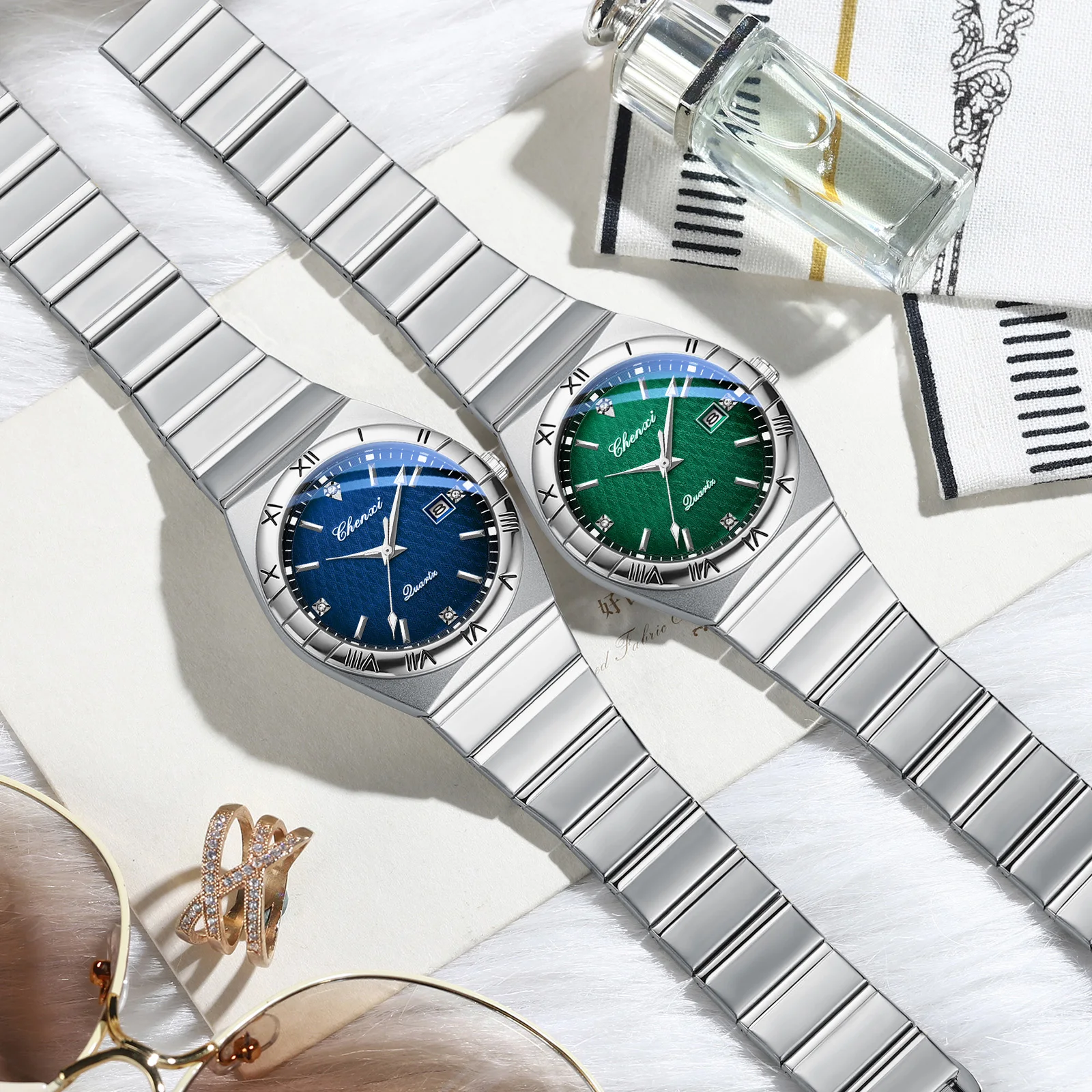 High-quality Luxury Couple Watch Fashion Diamond Date Watches For Man Woman Holiday Gifts Business Roman Dial Quartz Watch