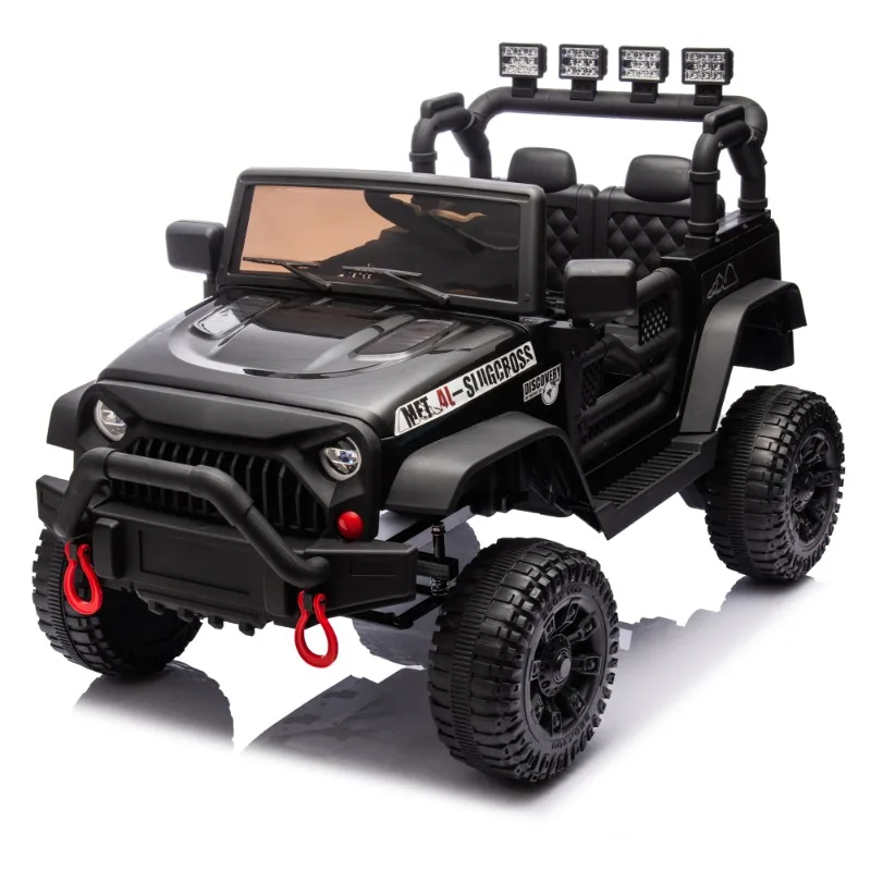 Kids Electric Ride On Car Jeep Style 12V Battery Powered Toy Car with Remote Control LED Lights Black