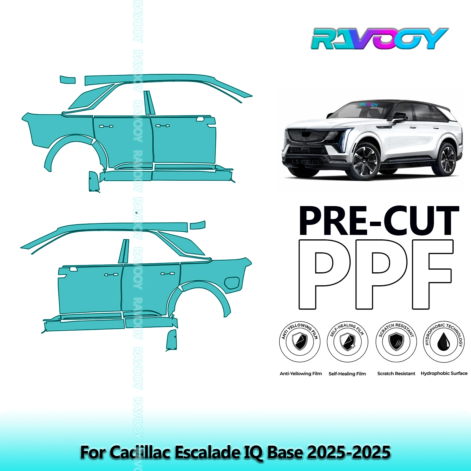 

For Cadillac Escalade IQ Base 2025-2025 8.5mil Clear Matte Pre-Cut PPF Door & A/B Pillar Kit TPU Paint Protection Film Set