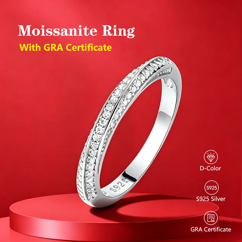 Pass Diamond Tester Pen Moissanite Stud 0.7CT 3mm for Women S925 Silver Matching Wedding Diamonds Band Stackable Ring Gift