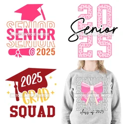 New High School Pink Senior 2025 Grad Squad 2k25 Senior Year Coquette Iron On DTF Transfers Stickers Ready To Press For Hoodies
