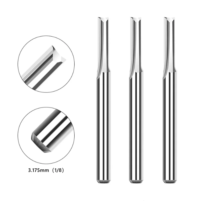 10 adet karbür End Mill 3.175mm (1/8)Shank 2 flüt düz yuvası freze kesicisi MDF plastik ahşap kesici CNC makinesi yönlendirici Bit