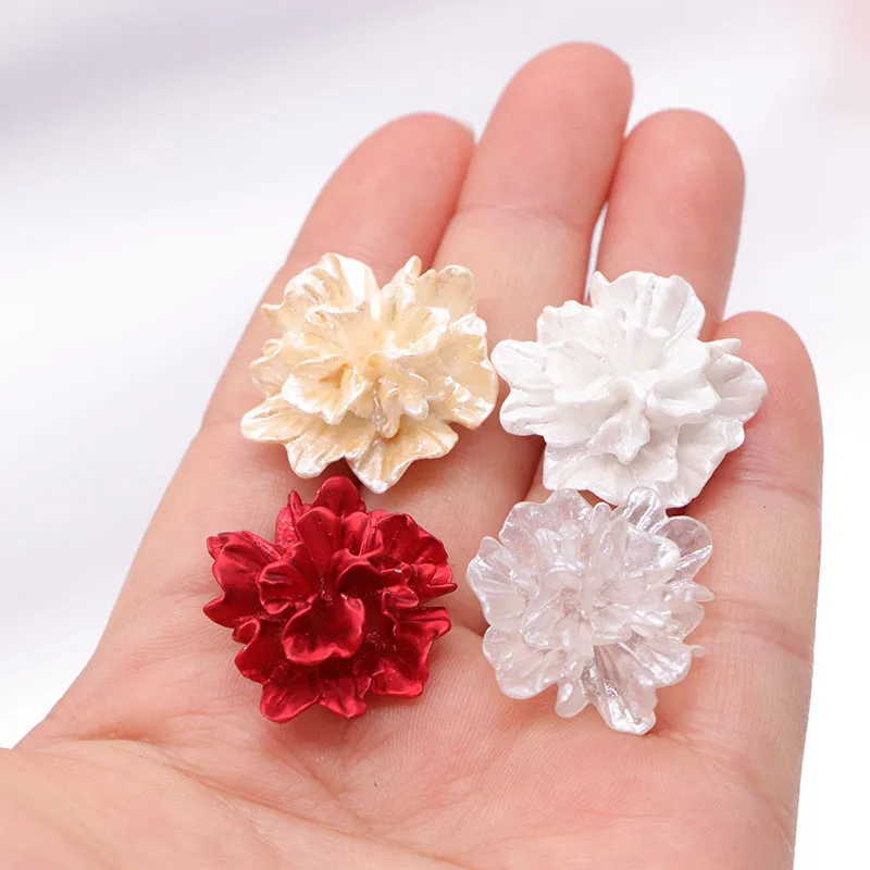 10Pcs/lot Flat Back Resin Cabochon  Pearl White Red Champagne Gold Color 3D Rose Flower Charm Fit Phone Embellishment DIY Making