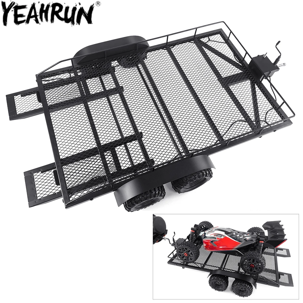 YEAHRUN Metal Hitch Mount Trailer Car Cargo Carrier for 1/5 1/8 1/10 RC Crawler Axial SCX10 TRX4 TRX6 Tamiya TT01 KRATON Parts