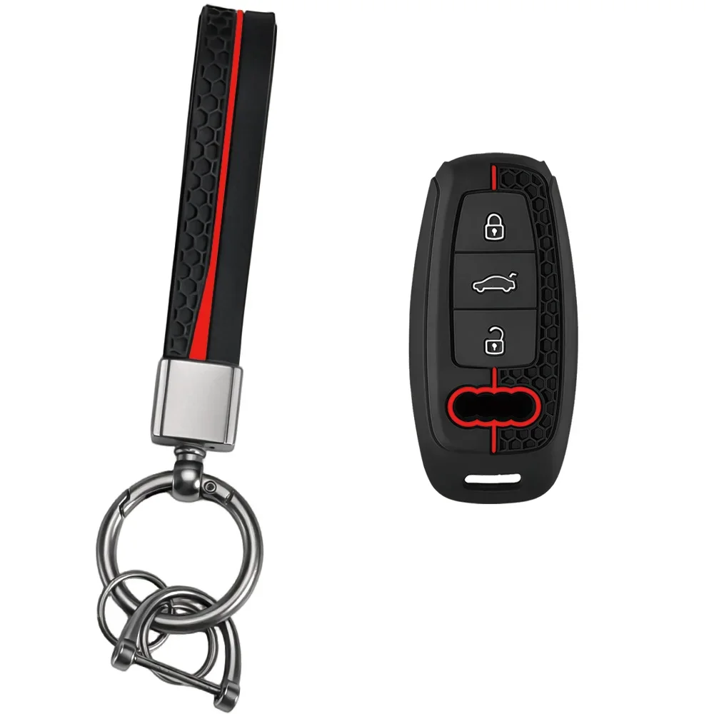 Racing Red Outline Silicone Wrap With Keychain For Audi A3 8Y A6 C8 A8 D5 Q5 Q8 Scratch Resistant Remote Key Cover