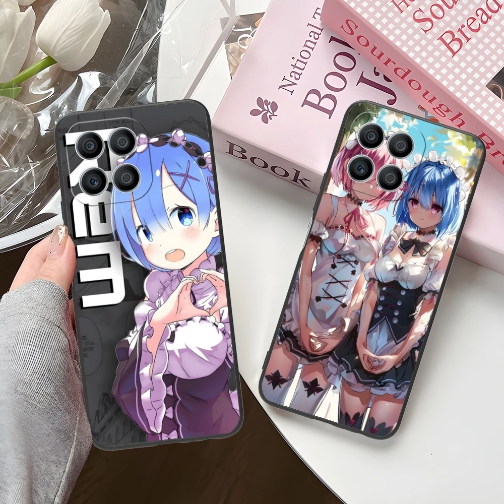 Re Zero Rem Girl Mobile Cell Phone Case for Huawei Honor 90 80 70 60 50 30 20 10 9 8 7 Pro S SE Lite 5G Black Phone Cover Shell