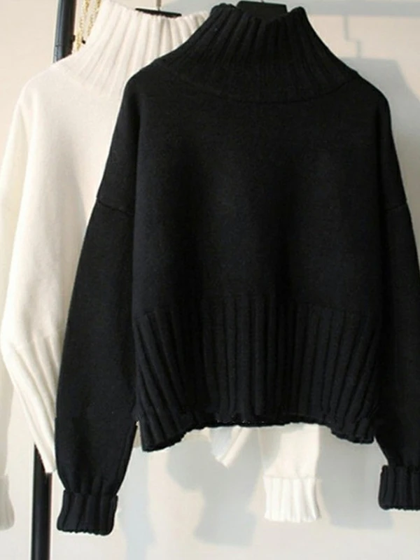 Damski luźny sweter z wysokim kołnierzem, wygodna bielizna, dzianinowy sweter na zimę, regularny krój, długi sweter.