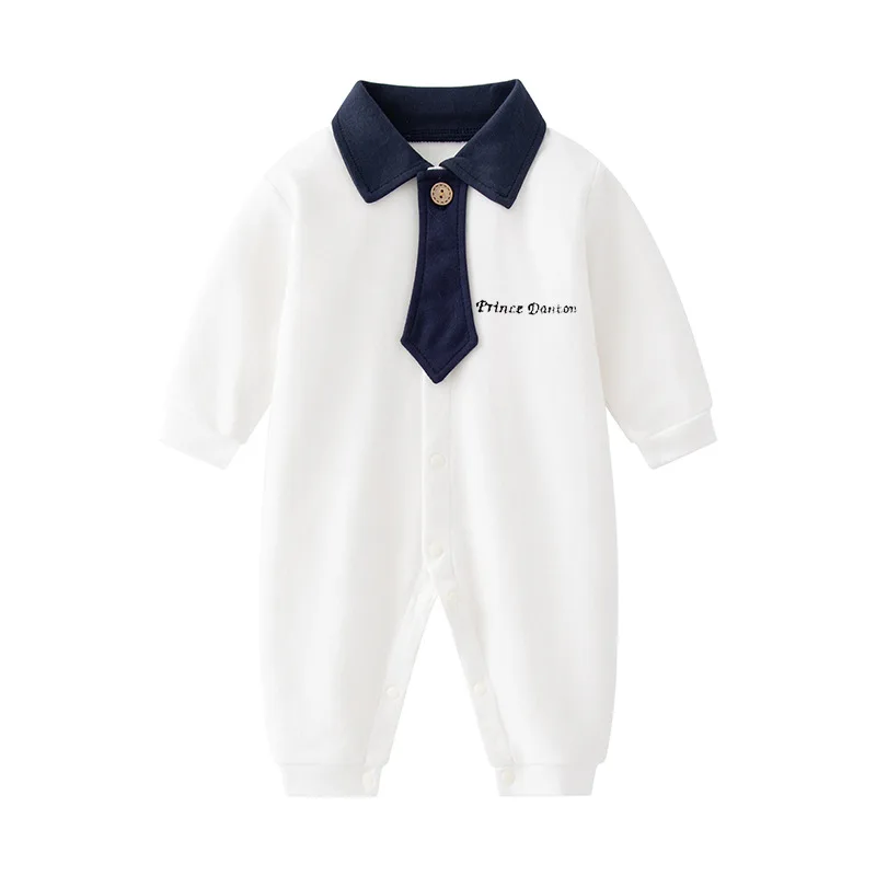

Spring Newborn Girls Romper Turn Down Collar Toddler Boy Bodysuits Letter Embroidery Pure Cotton Simple Kids Baby Boys Jumpsuits