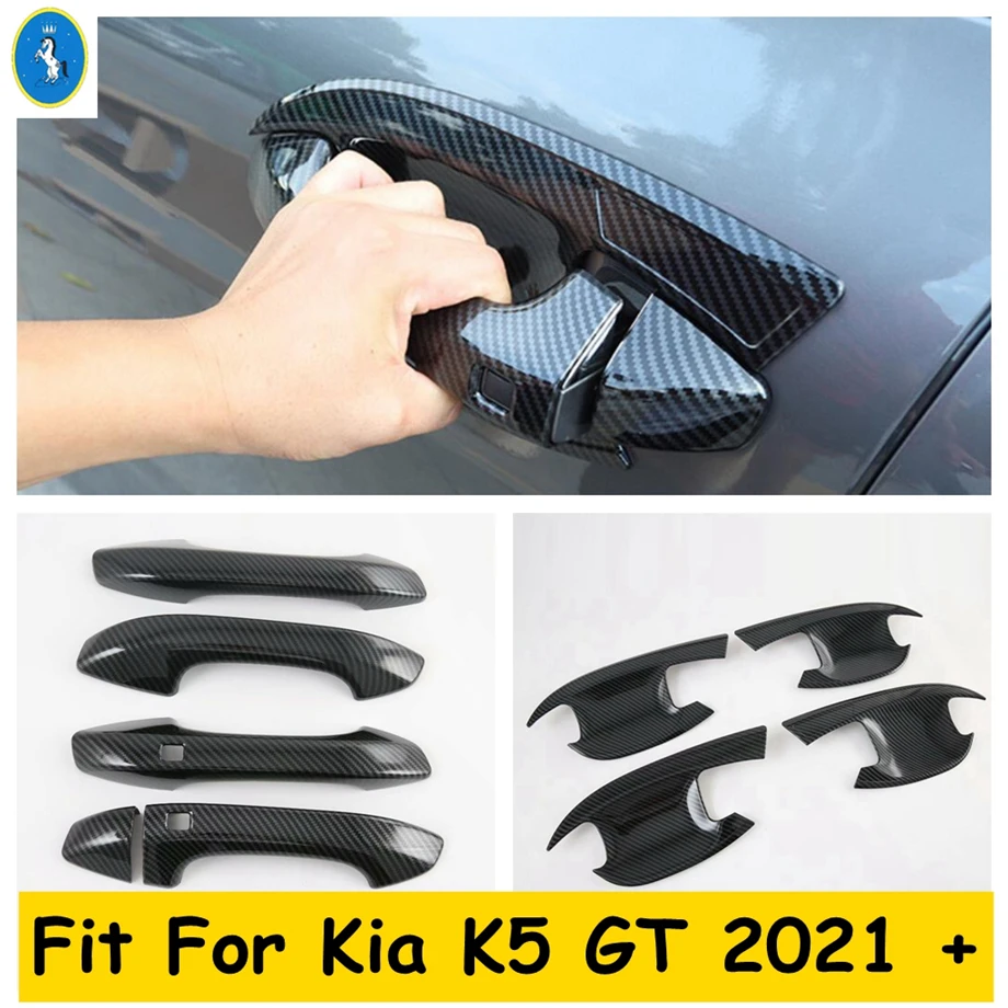 Accessories Auto Door Handle Bowl Grab Decor Cover Trim For KIA Optima / K5 GT 2020 - 2022 Carbon Fiber Look Exterior Refit Kit