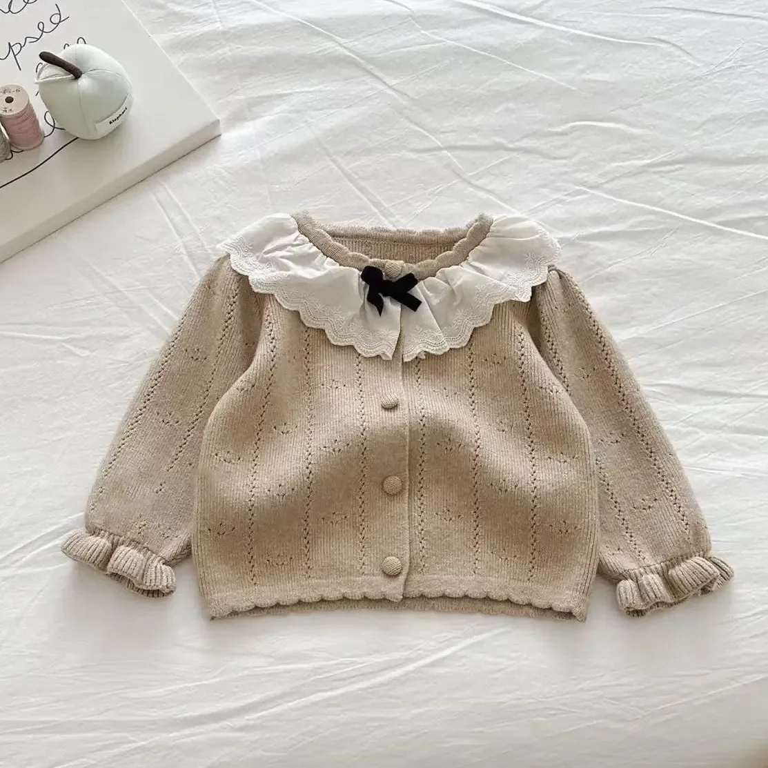

Girls cardigan sweater 12M-7Y children's thin coat baby knitted long-sleeved clothes