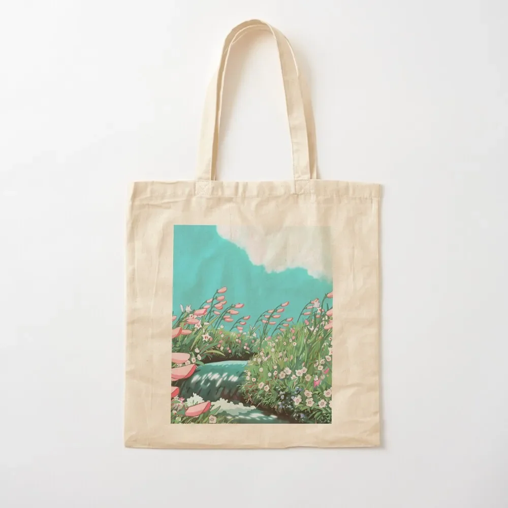 Anime Flowers in the river Scenery Tote Bag bags woman 2025 Custom bag shopper bags Tote Bag