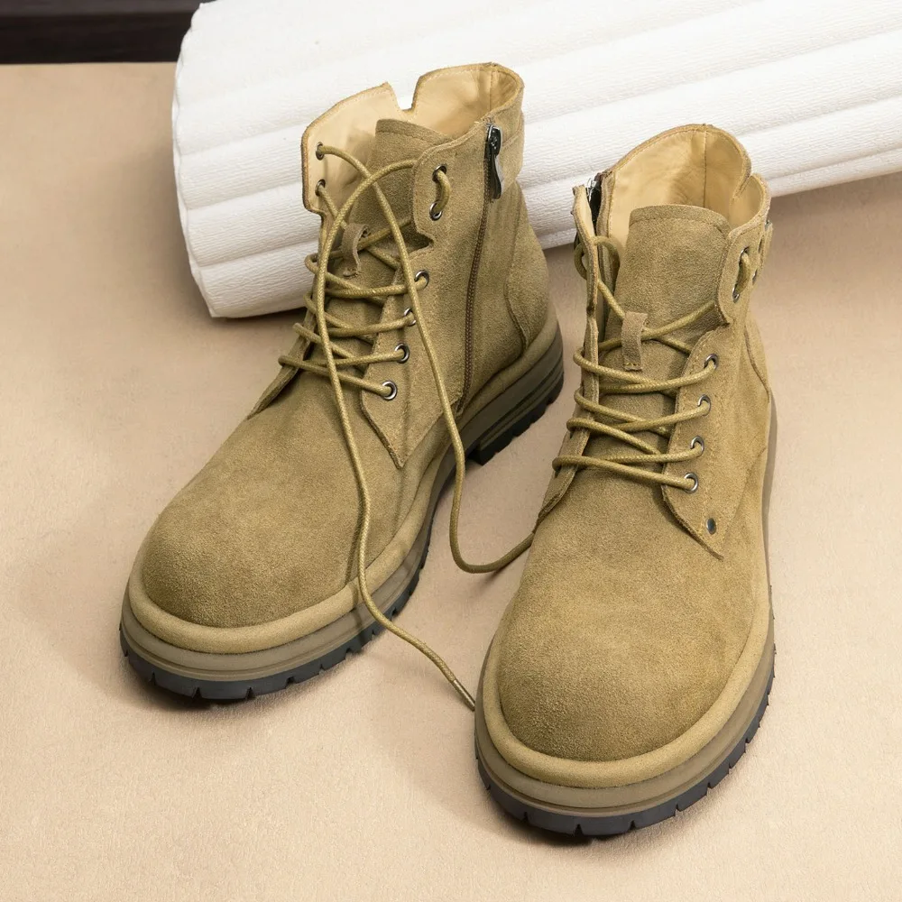 

Big Yellow Thick-soled Men's Short Boots Genuine Leather Cowhide Men's Shoes High-top Shoes Outdoor Classic Versatile Senior