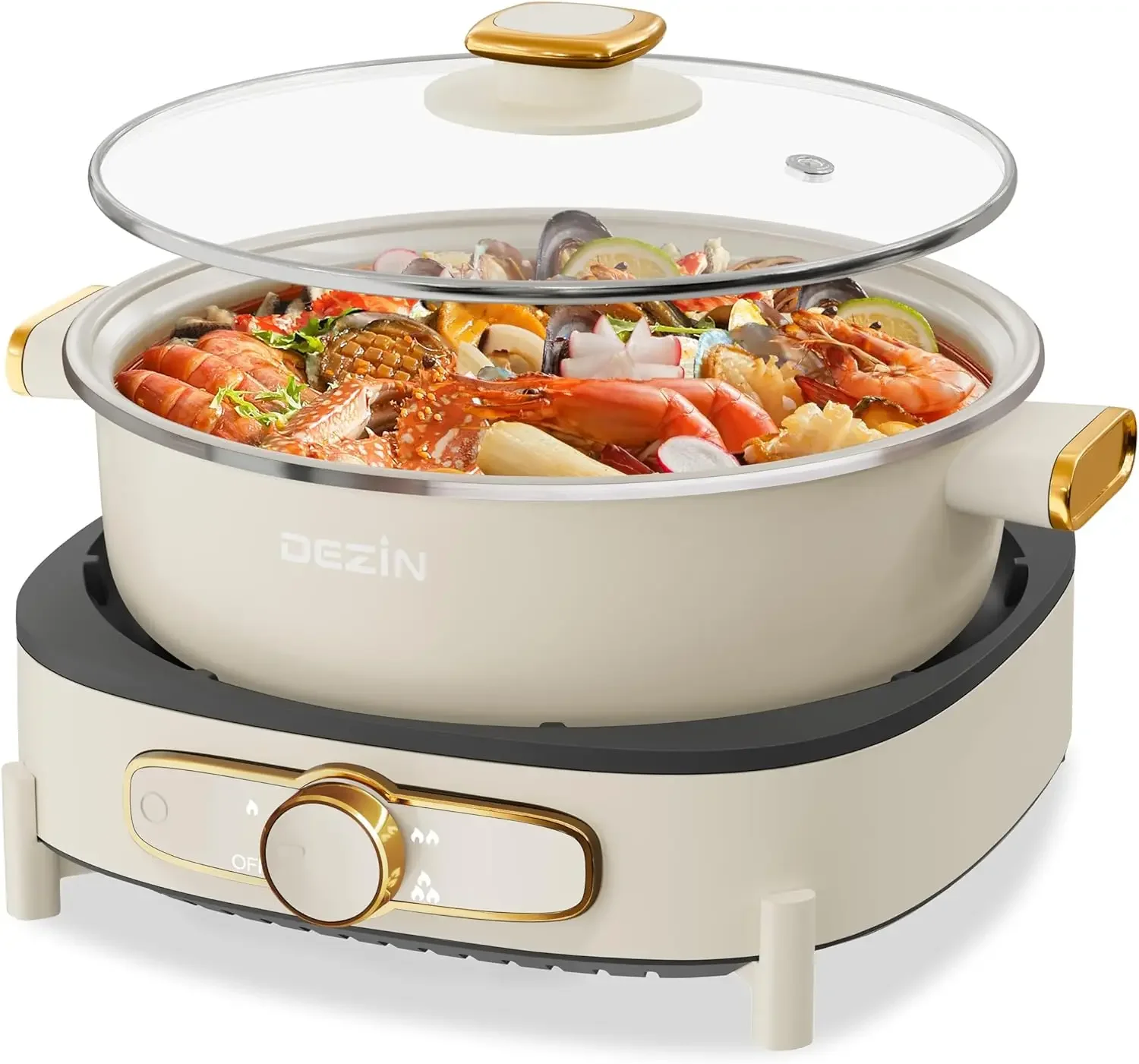 Electric Shabu Shabu Pot w/ Removable Pot, 5L Non-Stick Hot Pot Electric with Multi-Power Control, 3.7