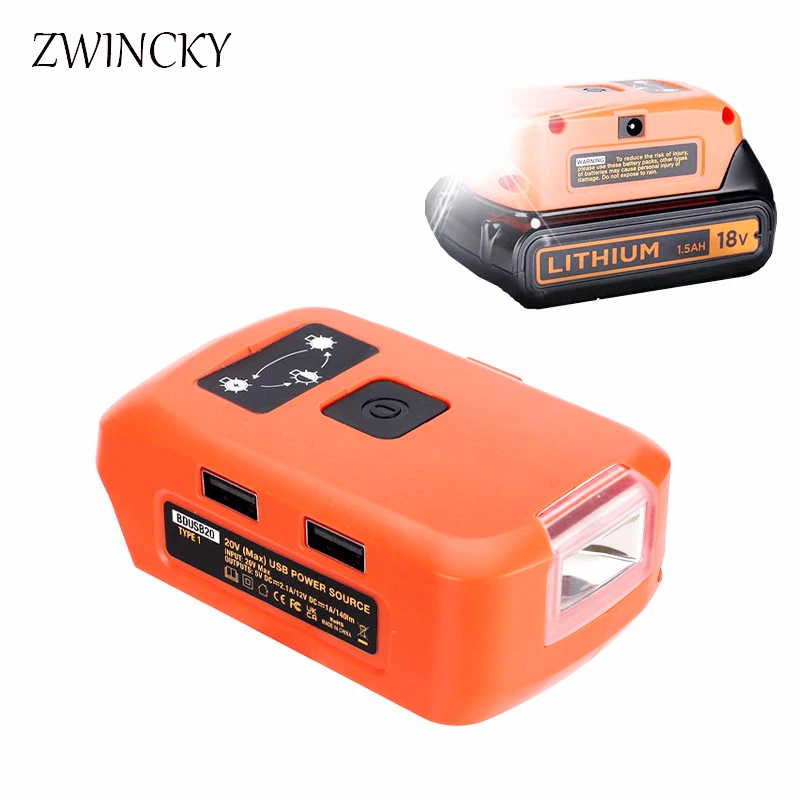 Battery Adapter Light for Black Decker 14.4-20v Lithium-Ion Battery Led Work Light with Dual USB 12v DC Port Power Source Supply