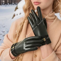 2024 New Fashion Glossy PU Suede Elegant Windproof Touch Screen Gloves Winter Women's Gloves Full Finger Hand Warmer Black Glove