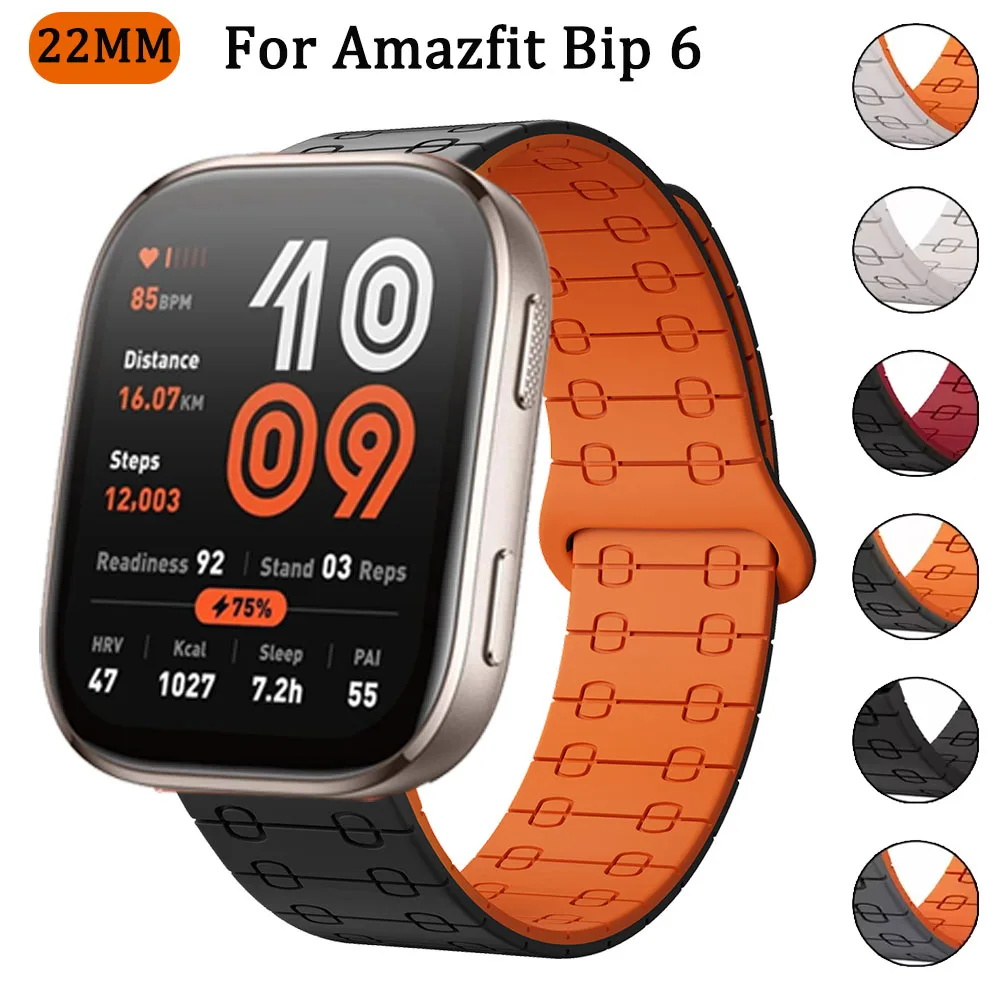 22mm Silicone Magnetic Loop For Amazfit Bip 6 5 5 Unity/GTR 2 3 4 Replace Strap For Amazfit Stratos/Balance/Cheetah Round Band