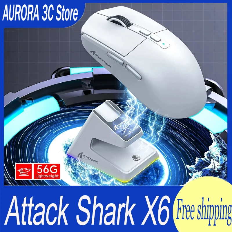 

Attack Shark X6 Gamer Mouse With Charging Dock 2.4g Wireless 3 Mode Custom Mouse 26000dpi Paw3395 Sensor Gaming Mices Gifts