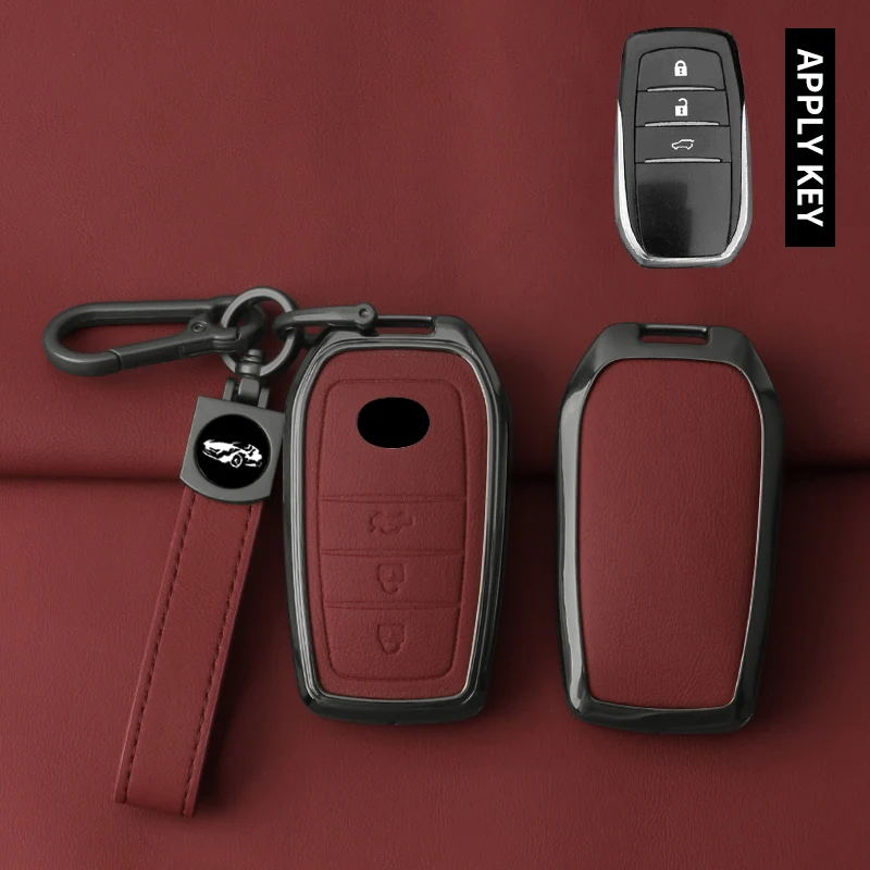 

Zinc Alloy Genuine Leather Car Key Fob Case For Toyota Hilux Innova Fortuner Land Cruiser 200 Camry Corolla Crown RAV4 Highland