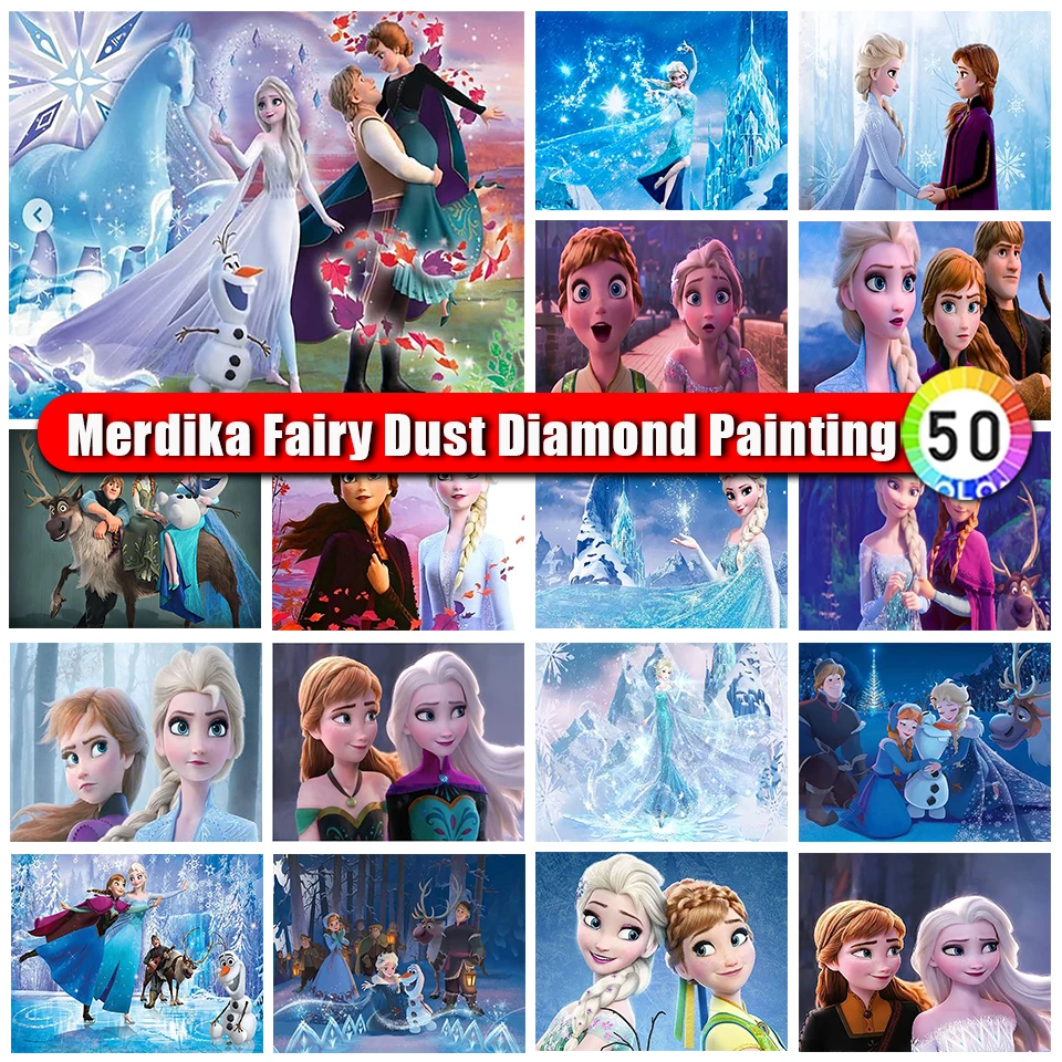 

Merdika Fairy Dust Diamond Painting Disney Frozen Princess Snowman Cartoon Mosaic Diamond Embroidery Children's Gift New 2024