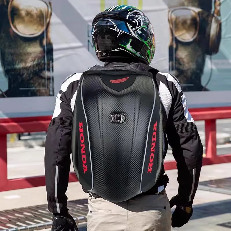 

Honda Motorcycle Backpack Large Capacity Carbon Fiber Pattern Moto Riding Shoulder Bag Travel Helmet Bag Waterproof Hard Shell