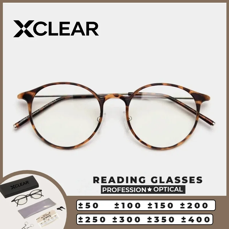 

XCLEAR Unisex Round Reading Glasses Tortoiseshell Metal Frame Ultralight Anti Blue Light Skinny Face Comfortable Daily Wear