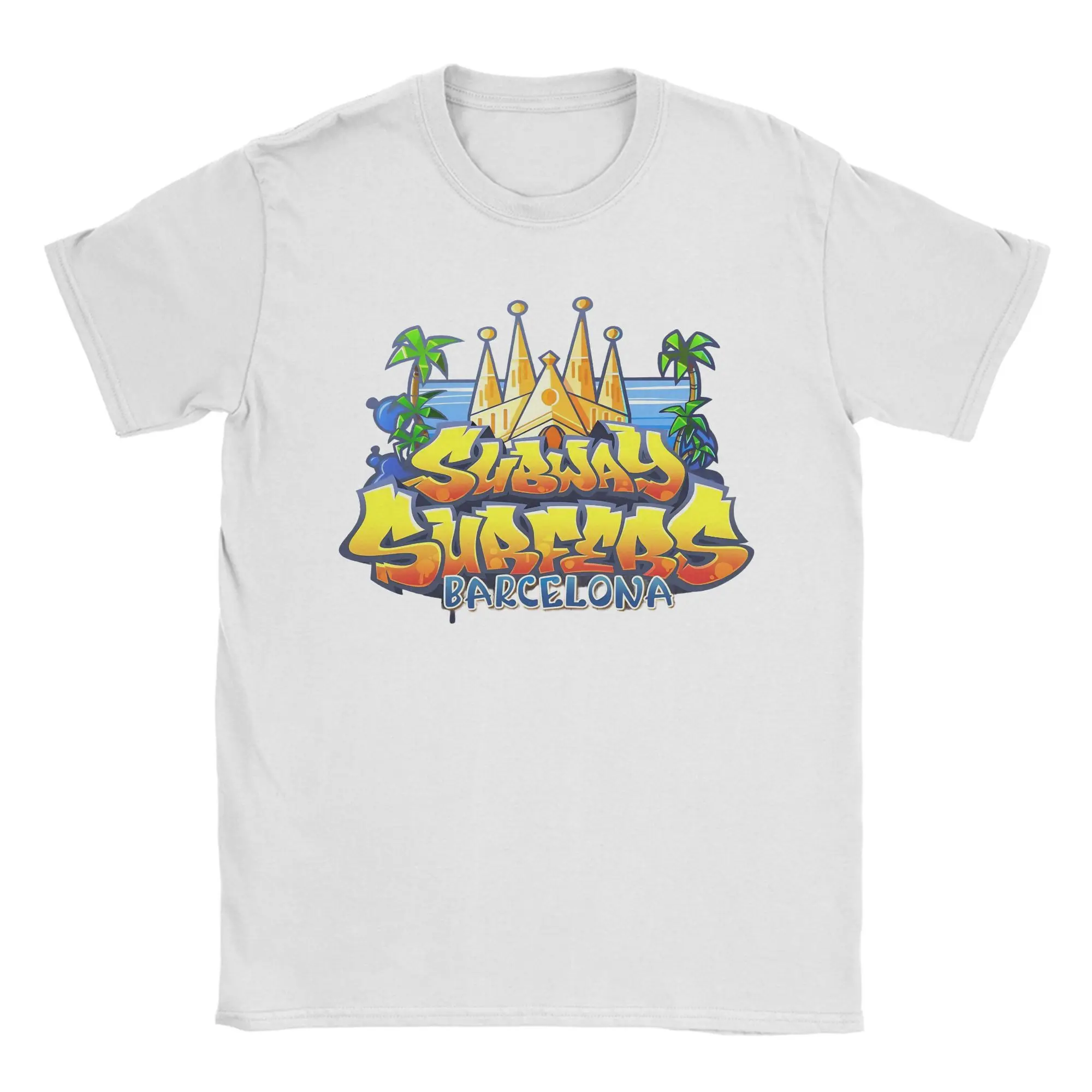 Camisetas de algodón puro para hombre y mujer, camisetas de manga corta con cuello redondo, camisetas de talla grande, Subway Surfers BARCELONA