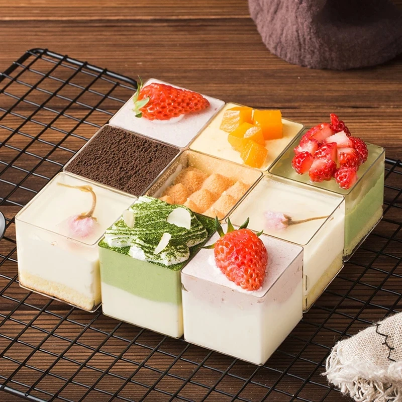 10/20Pcs 60ml Mini Plastic Square Dessert Cups Plastic Yogurt Mousses Dessert Cake Cup Christmas Party Supplies