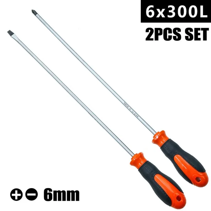 

1/2pcs 12 Inch Extended Screwdriver Long Slotted Cross Screwdriver Magnetic Screwdriver With Rubber Handle Repairing Hand Tool