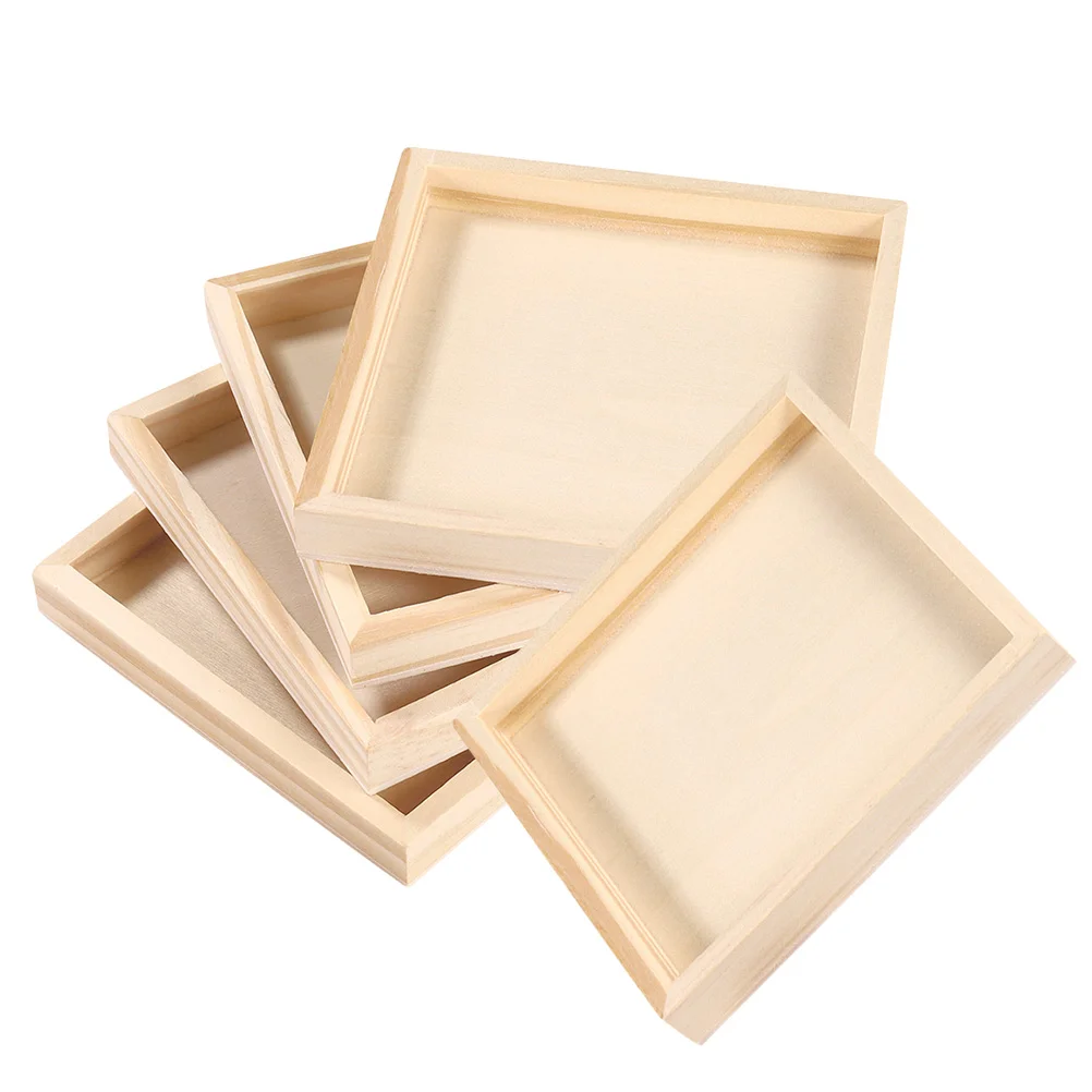 5 Pcs Puzzles Wooden Pallet Square Serving Trays Household Nested for Block Blocks Storage