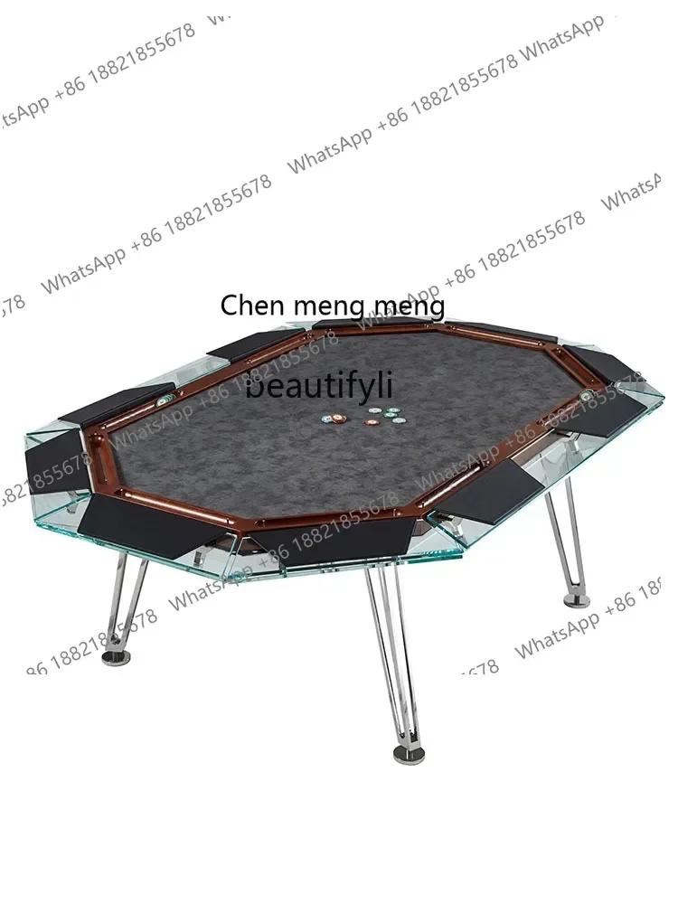 H134 Light luxury tempered glass chess and card table Club chip table Multiplayer poker table