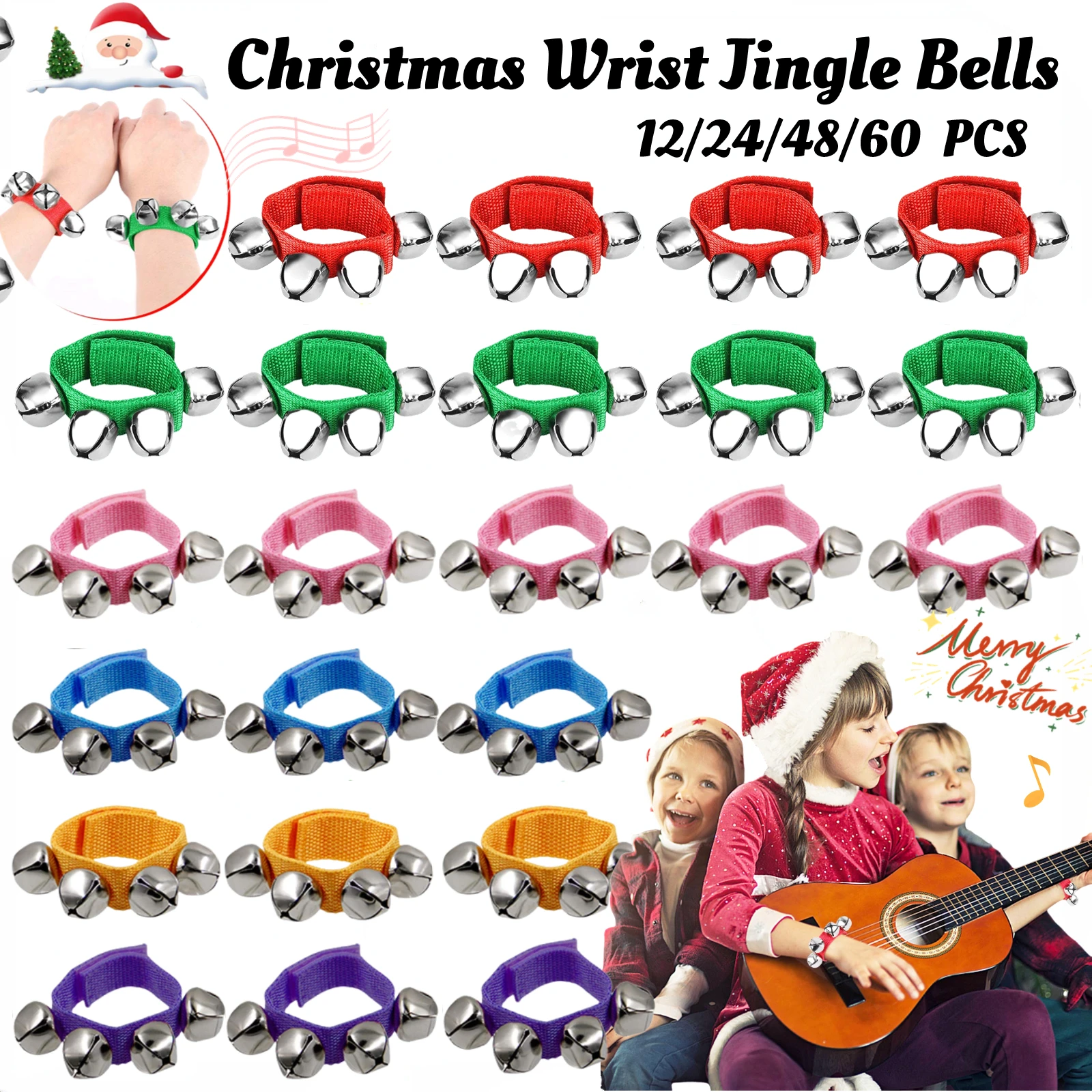 12 - 60 pulseras navideñas Jingle Bells pulsera pulsera balancea la campana de Navidad se puede ajustar la campana de Navidad niños escuela de adultos música Papá Noel fiesta favorita