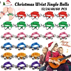 12-60Pcs Christmas Wristbands Jingle Bells Bracelets Wrist Band Shaking Bells Xmas Hand Bells School Music Santa Party Favors