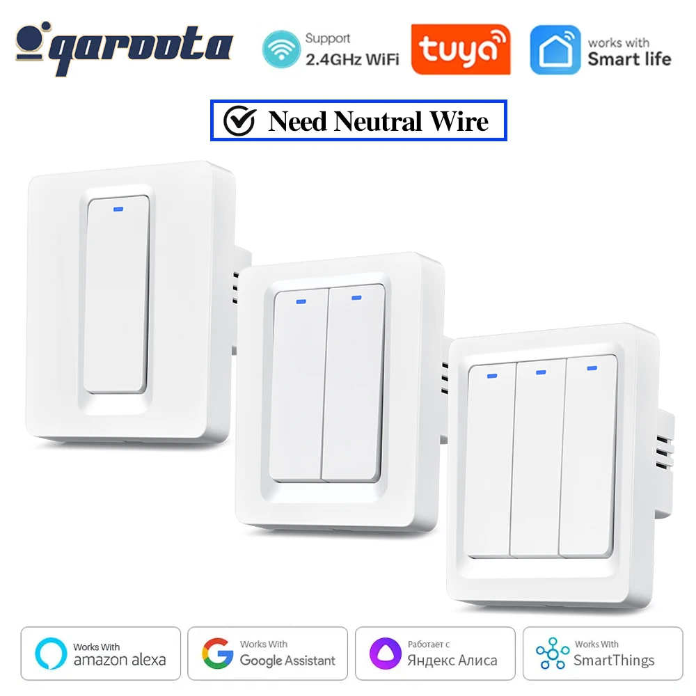 WiFi Smart Home Light Switch Wall Push Button Switch 1/2/3 Gang Smart Life/Tuya APP Works with Alexa Google Home Need Neutral