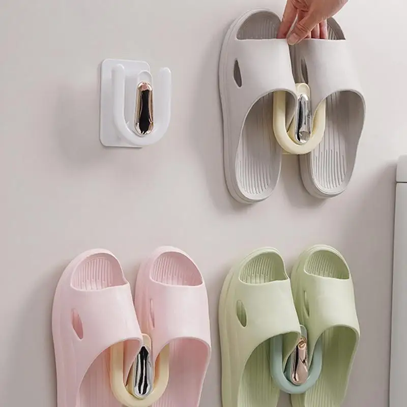 Shoe Holder For Wall Bathroom Hooks Door Entryway Storage Organizer Slippers Holder No Drilling House Slippers Hanger Rack