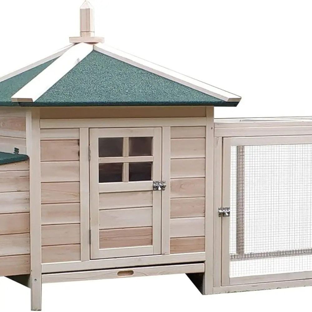 

Natural 77 Wooden Chicken House with Nest Box, Removable Tray, and Ramp for Backyard Garden