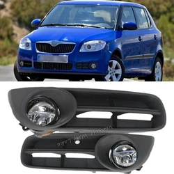 For Skoda Fabia MK2 2007 2008 2009 2010 Roomster 2006 - 2010 Front Bumper Fog Light Fog Lamp + Wire + Fog Light Grille Cover Kit