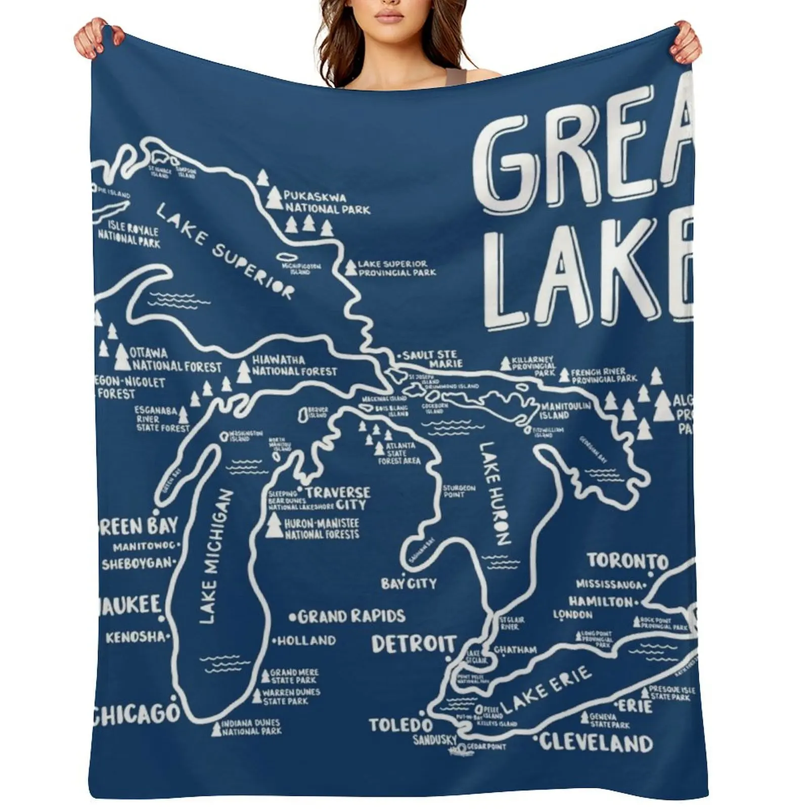

Great Lakes Map Throw Blanket blankets ands Bed covers Stuffeds Decorative Beds Blankets
