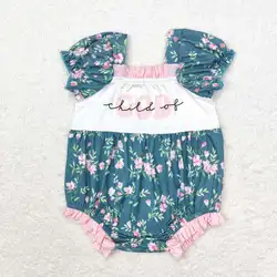 RTS Infant Boutique Wholesale Clothing Baby Girls Short Sleeve Fashion Child Of God Floral Flowers Trendy Western Rompers