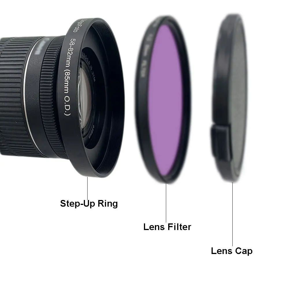 Metal Lens Cap 67-82/72-82/77-82/82-82mm (85mm O.D.) Matte Box Filter Adapter Step Up Front Ring