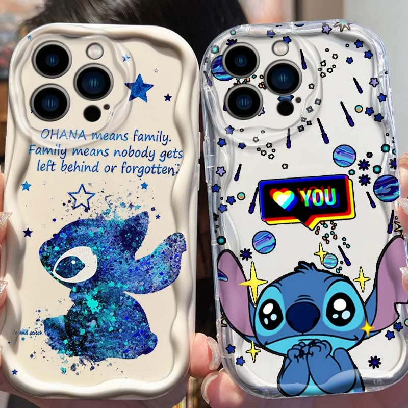 

Anime Stitch Cute Phone Case For Apple iPhone 16 16E 15 14 13 12 11 XR XS X Pro Max Plus Wave Oil Cover Soft Funda
