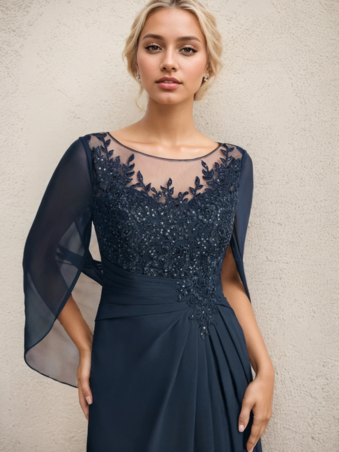 Элегантное полуплатье для матери невесты с круглым вырезом, длиной до пола, шифоновое вечернее платье с аппликацией и бисером, 2025 г., бесплатно по индивидуальному заказу