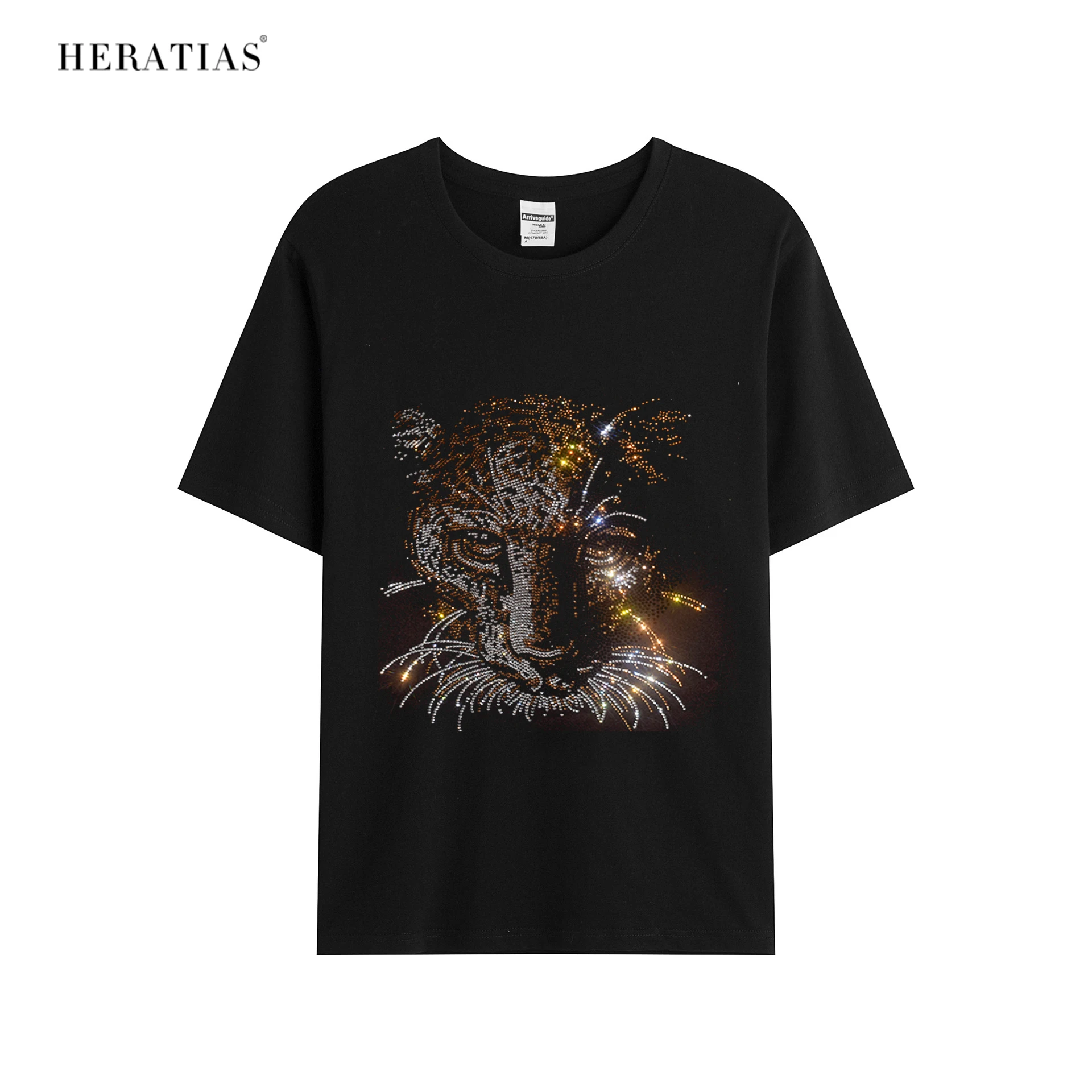 Hot sale hot diamond men's summer short-sleeved casual T-shirt cotton comfortable shiny diamond cheetah head T-shirt