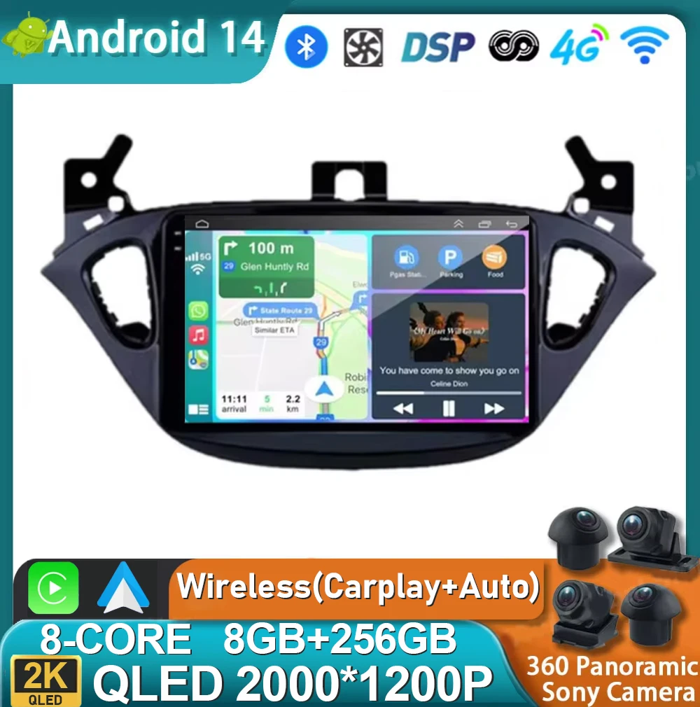 Android 14 For Opel Corsa E 2014 - 2019 Adam 2013 - 2016 2K QLED Stereo Car Radio Multimedia Video Player GPS 4G CarPlay