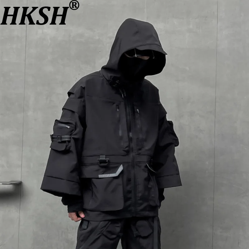 

HKSH Новая осенне-зимняя мужская куртка в стиле сафари, однотонная, свободного кроя, модная, с капюшоном, рукав три четверти, HK20258