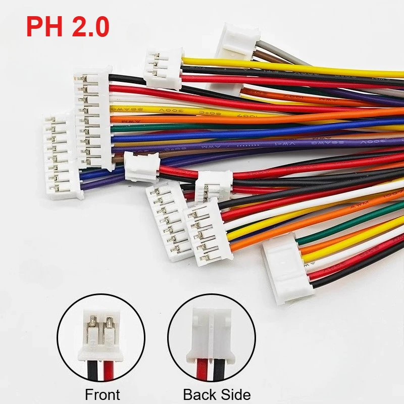 

10pcs PH2.0mm Single/Double Male Plug Connector with Wire 6/10/20/30/50cm 26AWG 2/3/4/5/6/7/8/9-12Pin Jumper Cable For Arduino