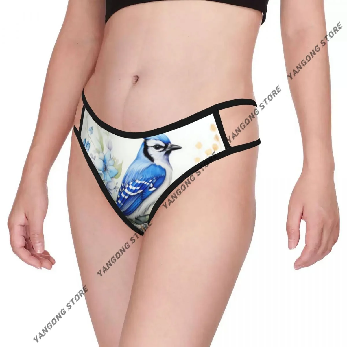 

Sexy Thong Underwear Blue Jay Bird On Flower Women Low Rise G-string Female Underpants