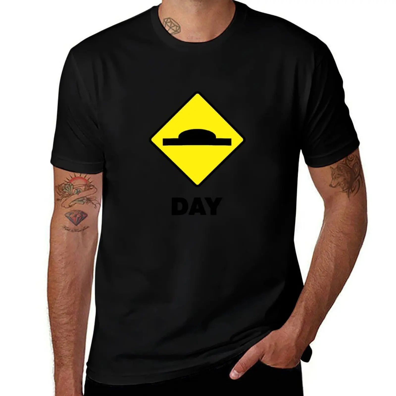 

Hump Day Yellow and Black Sign T-Shirt t shirts for man cotton funny men t shirt cotton 100% T-Shirt