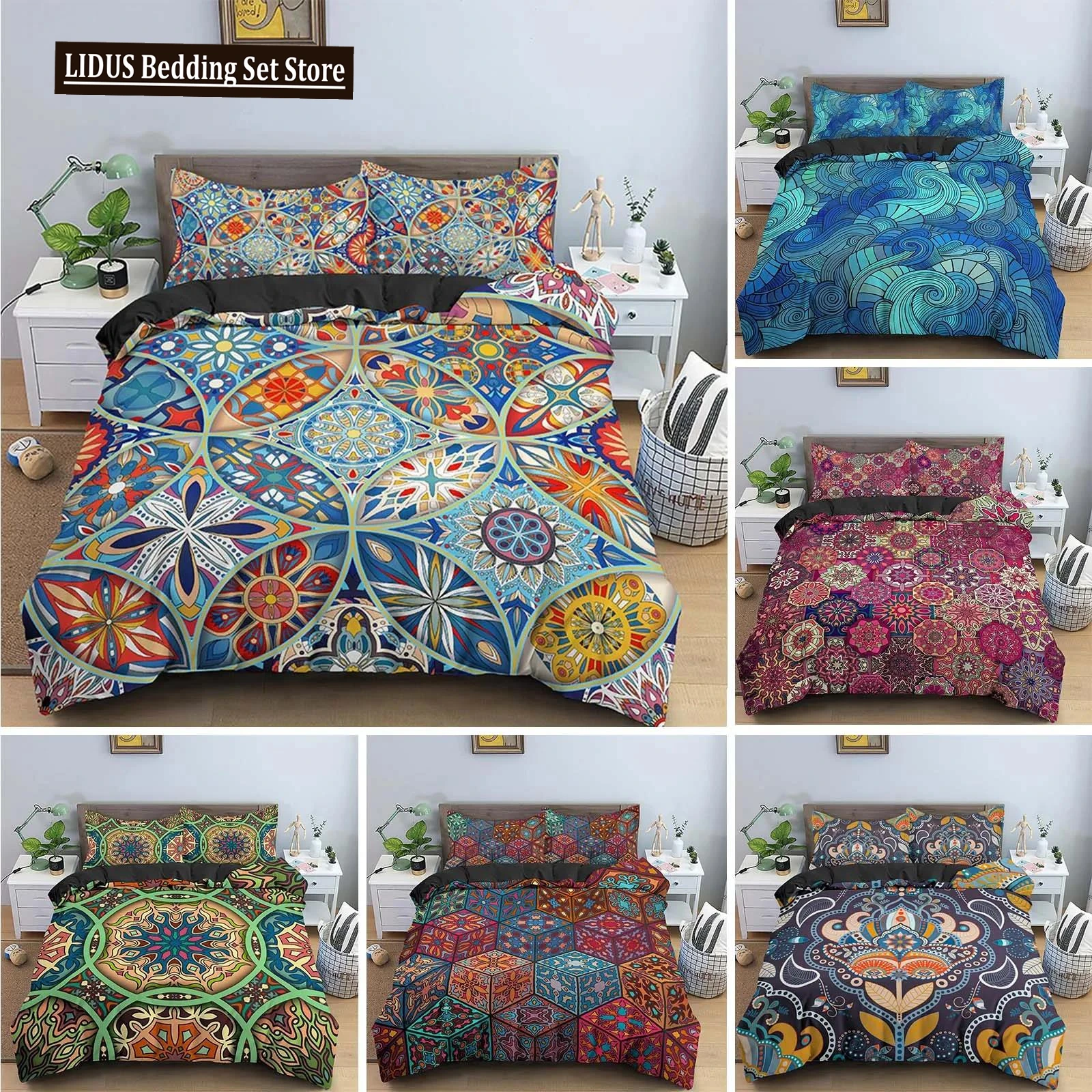 

Vintage Bohemian Single King Queen Size Bedding Sets Boho Mandala Quilt Comforter Duvet Cover With Pillowcase Bedclothes