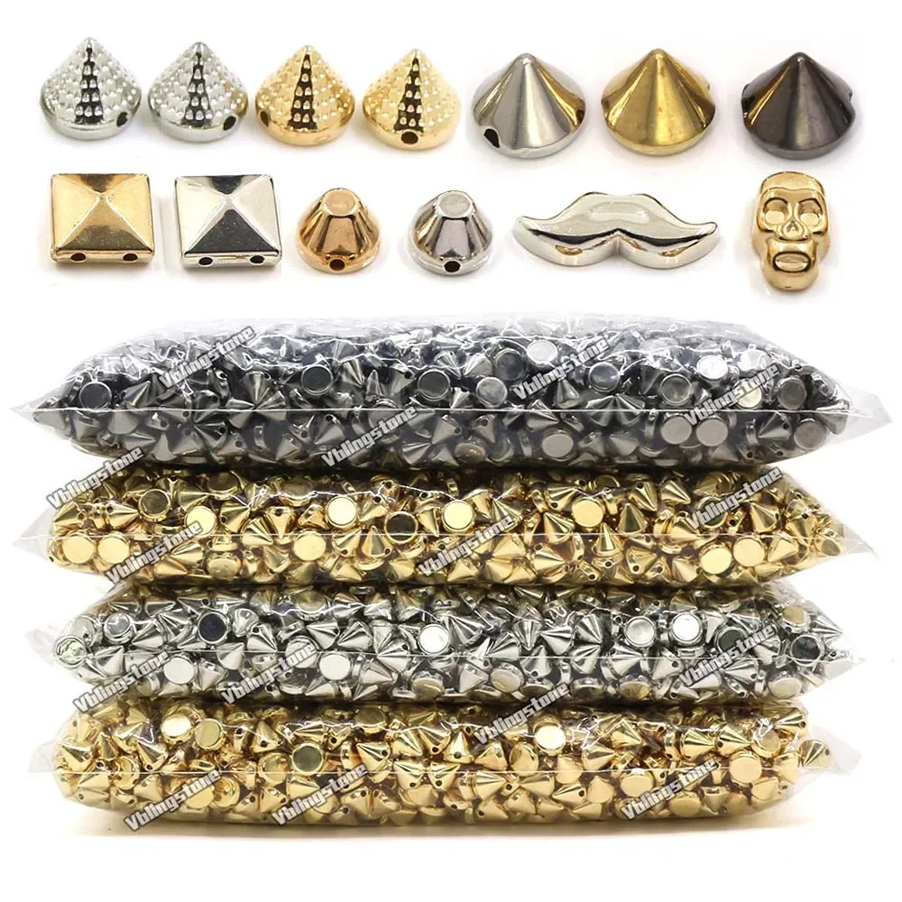 Cone Plastic Spikes And Studs Punk Accessories Black Gold Silver Sew on Rivets for Clothes Bag Shoes Leather Craft